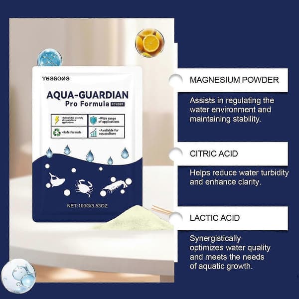 1-5x Aqua-Guardian Pro Formulas Pulver Lättanvänt Pulver för Problemfri Skötsel Sötvattensakvarium 100g 2PCS