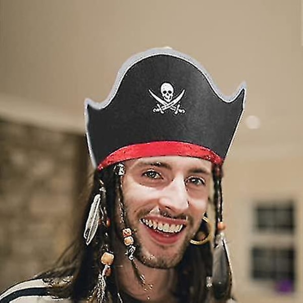 12-delad print piratmössa för set, halloweenfest pirathattar för vuxna och barn