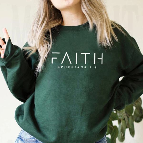 Trendig Faith Sweatshirt Bibelvers Tröja Kristna Kläder Dam Streetwear Tröja Hoodie Estetiska Kläder Khaki XL