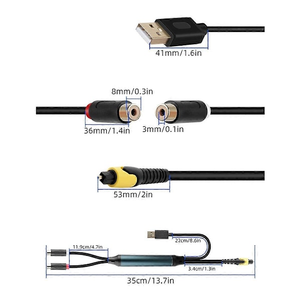 Digital Fiber til Hunnkabel med USB Strømkabel for TV, Dekoder, DVD Blu-Ray og Annet Utstyr