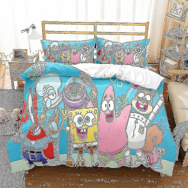 Spongebob Squarepants Serie Tryckt Påslakan Tvådelat Set Tredelat Barnrum Dekorativt Påslakan style 3 228*228three-piecesuit