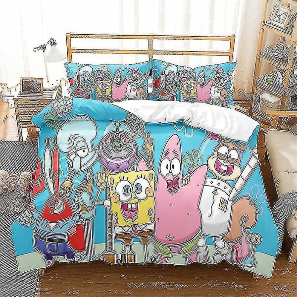 Spongebob Squarepants Serie Trykt Dynetrekk Todelt Sett Tredelt Barneroms Dekorativt Dynetrekk style 3 140*200two-piecesuit