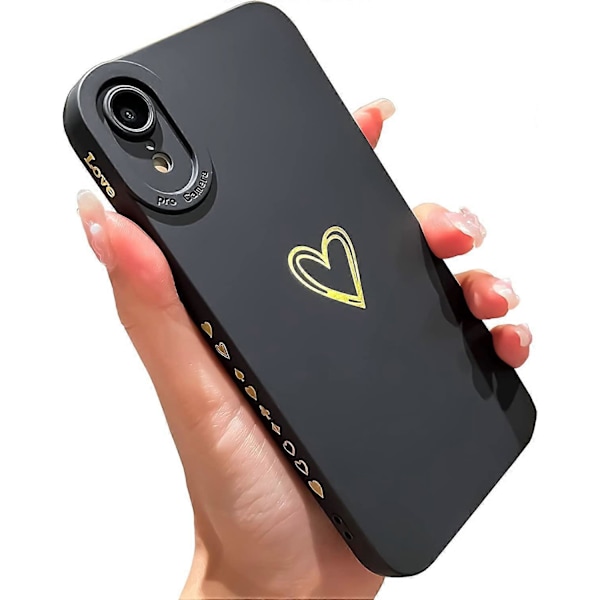 Sött Bling för iPhone XR, Guld Laser Gradient Färg Skiss Plätering Kärlek Hjärta Skal med Linsskydd för Kamera, Mjukt