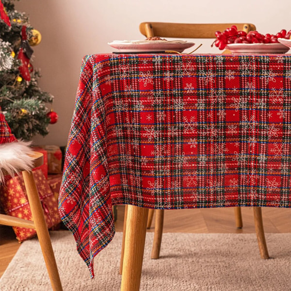 Juledekorasjon Nyttår Duk Rutete Snøfnugg Jul Hjem Spisebord Dekke Klut Rektangulær Salongbord Duk Double green grid fl 140x260cm