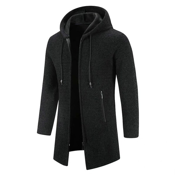 Miesten casual vetoketjullinen syksyn talvitakki hupullinen takki Black 2XL