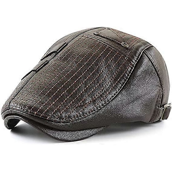 Dark Curry Herre Flat Cap Hatt Justerbar Flat Beret PU Lær 56-60cm
