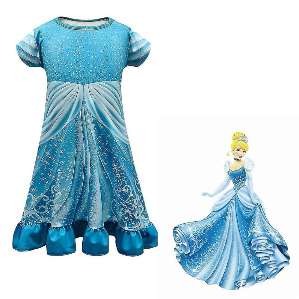Ny Trend Flickor Barn Sommar Kortärmad Klänning Cosplay Kostym Semester Vardaglig Midi Klänningar Blue 5-6 Years