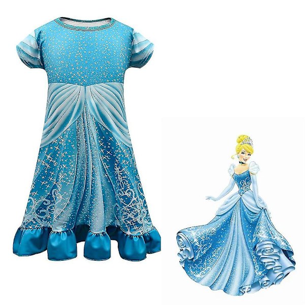 Ny Trend Piger Børn Sommer Kortærmet Kjole Cosplay Kostume Ferie Afslappede Midi Kjoler Blue 4-5 Years