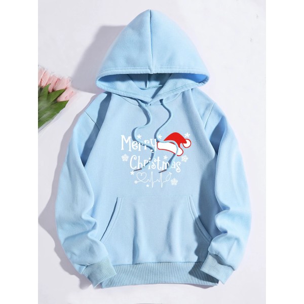 Juleprint Sweatshirts Mode Karneval Fest Kvinde Tøj Casual Sweatshirt Sjovt Mønster Fest Dame Hættetrøjer Blue M