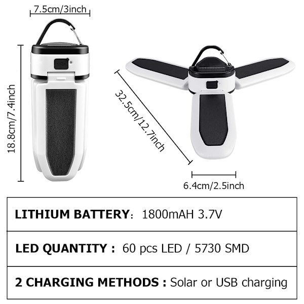 Solar Nødtransportabel Lampe Foldbar Campinglanterne Solar or USB Charge