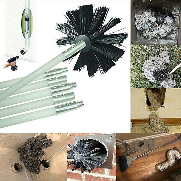 Rensesæt til skorsten, skorstensrensningsværktøj, skorstensfejesæt indeholder 6 (61 cm) fleksible stænger og 1 (100 mm) pilleovns skorstensfejesæt He