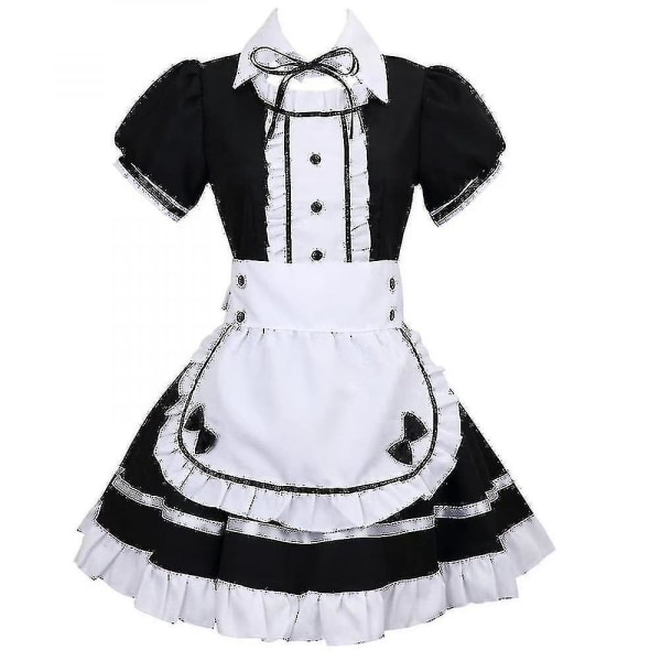 Lolita French Maid Dress Girl Anime Cosplay Kostym Servitris Maid Party Scen Set Black XL