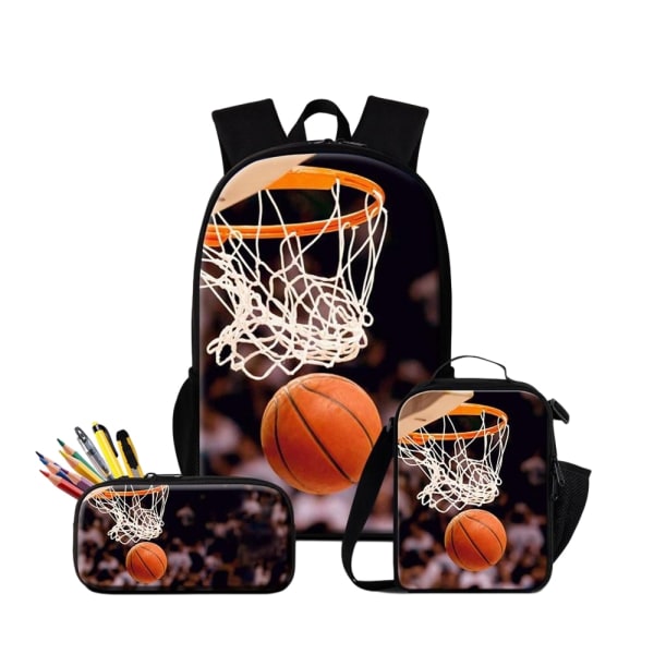 Basket ryggsäck med lunchlåda Pojkar skolväska 3st set 4