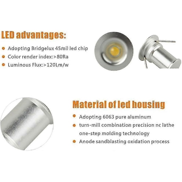 Svarta 9 st Mini 12v 1w Led Tak Infällda Spotlights För Kök, Trappor, DIY Belysning, Varmvit