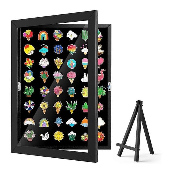 Emalje Pin Display Case, 32,8 x 24 cm Pin Samling Display til Væg og Bordplade, Sort
