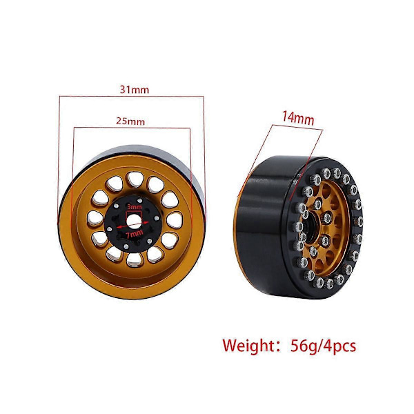 4 stk. 1.0 Tommers Metall Beadlock Felgnav Felg for 1/18 1/24 RC Crawler Bil TRX4M Axial SCX24 AX2