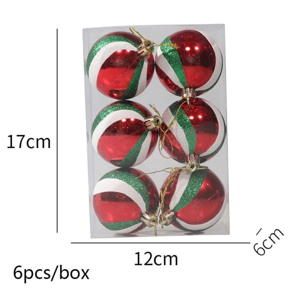 6kpl/laatikko joulukuusen riipukset galvanoidut lumihiutaleet joulupallot karkkikoristeet 2024 uudenvuoden kodin koristelu lahjat G-red green stripe