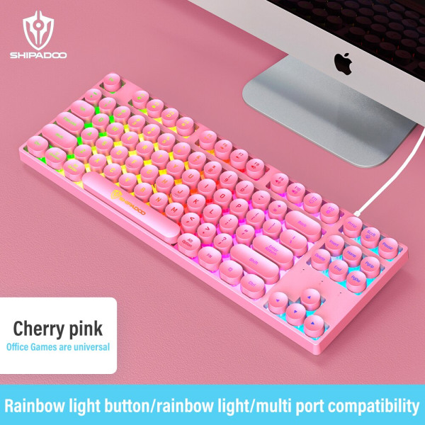 K87 Keys Punk Movie Gaming Keyboard Kabelført USB-port til Rainbow Lights Desk Laptop Pink