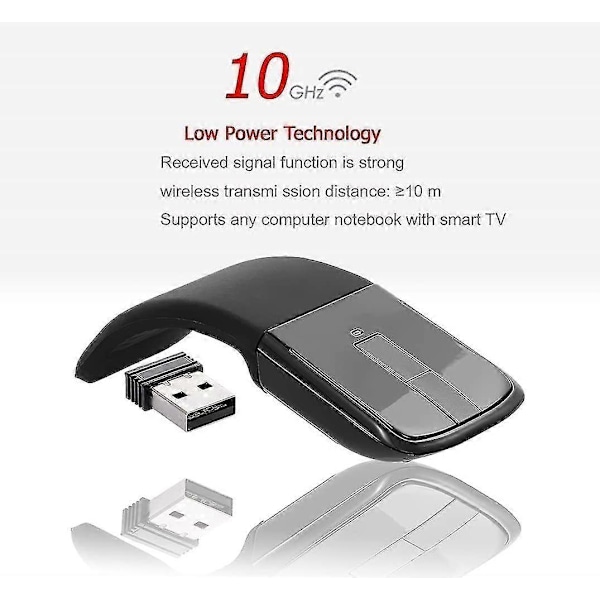 Mini Trådløs Mus Sammenleggbar Arc Touch Mus 2.4ghz Optisk Datamus USB-Mottaker For Microsoft PC Laptop (svart)