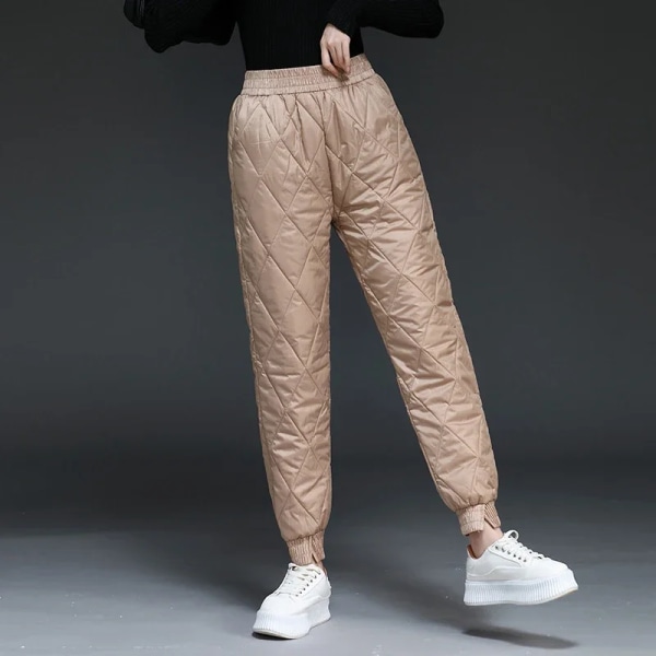 Dame Vinter Varme Dun Bomuldsbukser Koreansk Vindtæt Vatteret Quiltede Bukser Elastisk Talje Sweatpants Varme Quiltede Joggingbukser 3 XL