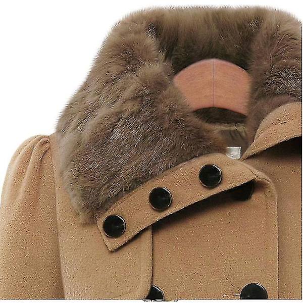 Dam Faux Fur Slag Dubbelknäppt Ullkappa Jacka Camel 4XL