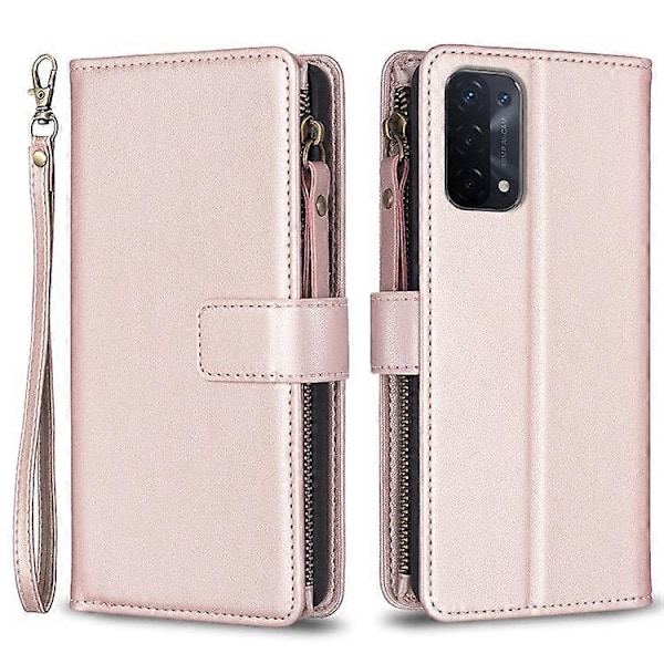 BF Style-19 Kompatibelt För Oppo A74 / A93 / A54 5G Ficka med Dragkedja PU Läder Telefonfodral Plånbok Ställ Skydd PinkGold