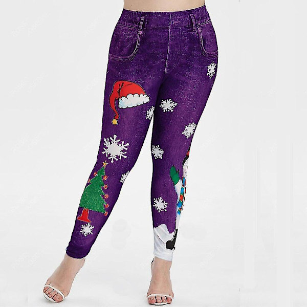 Glædelig Jul Snemand Søde Dame Jeggings Høj Talje Ankel Længde Dejlige Leggings Dame Skinny Træningsbukser Jul LGS96-3 M