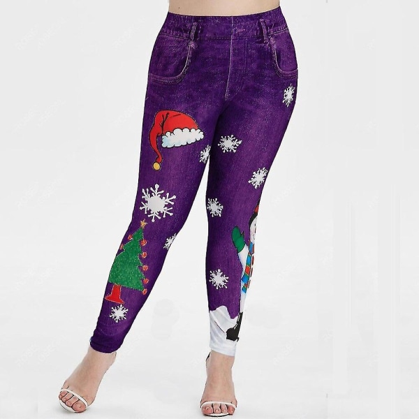 Glædelig Jul Snemand Søde Kvinder Jeggings Højtaljet Ankellængde Dejlige Leggings Damer Skinny Workout Bukser Xmas LGS96-3 L