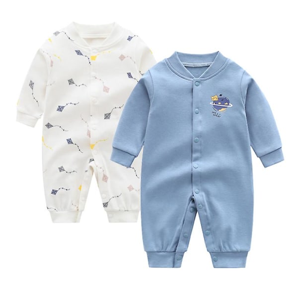 Höst och vinter nyfödd pyjamas set baby boy långärmad onesies 2 stycken Sky Blue 12M