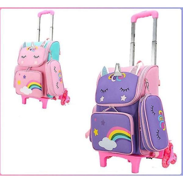 Skole Rygsæk med Hjul Sæt Piger Trolley Taske Skole Rulle Rygsæk med Hjul 6  wheels purple