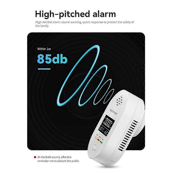 4-i-1 Luftkvalitetsmåler Gas CO Alarm Monitor Temperatur- og Fugtighedsdetektor med LCD-display til Indendørs Kontor (EU)