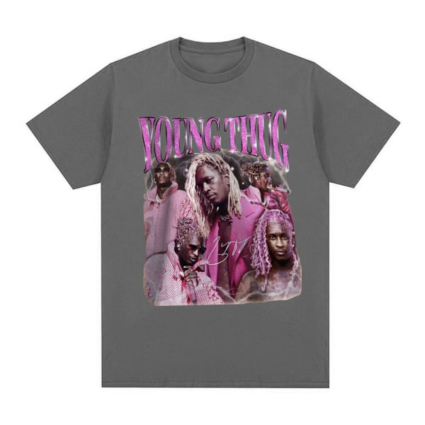 Rapper Young Thug Grafisk T-shirt Hip Hop Vintage Kortärmad T-shirt för män Light Purple XXL