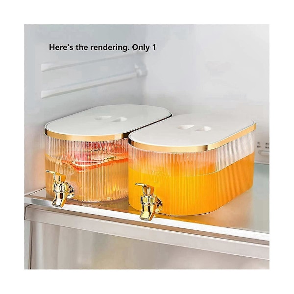 Drikkedispenser for kjøleskap med gullkran, firkantet plastbeholder for drikke, limonade, melk, fruktte