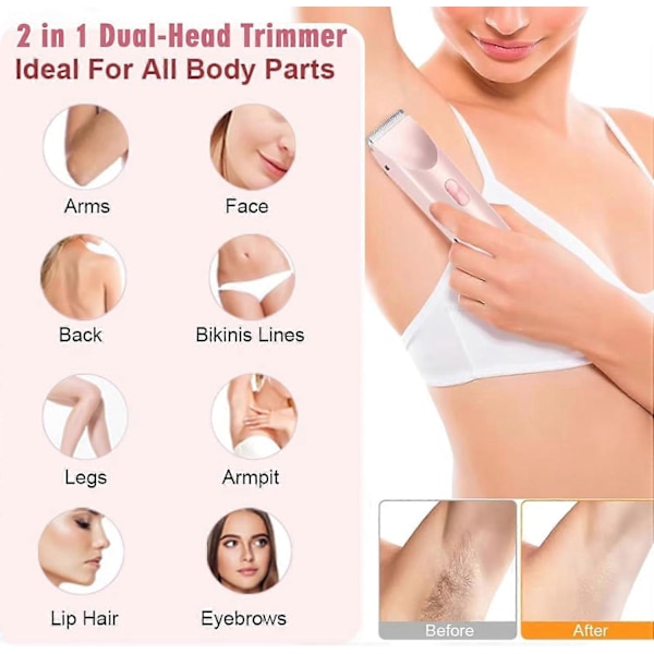 Dermave Bikini Rakapparat, Dubbelhuvud Rakapparat Kvinnor, 2 i 1 Våt Torr Elektrisk Bikini Trimmer för Kvinnor, Rosa