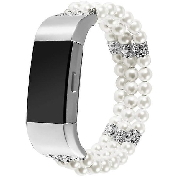 Kompatibel för Fitbit Charge 3/4 Tre Rader Stilfullt Pärlarmband Ersättningsarmband White