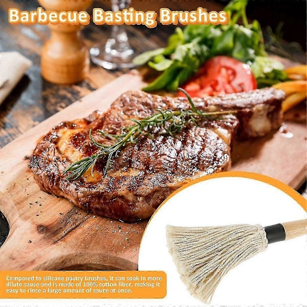 1 Sett Grillmopp 46,5 cm Grillmoppbørste Grillbørste Tre Langt Håndtak Grillbørste For Saus Grill Røyk