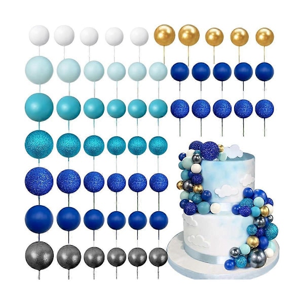 56 KPL Pallokakkukoristeet Pallonmuotoiset Kakkukoristeet Helmi Pallot Cupcake Kakku Lisäke Koriste Syntymäpäiväjuhliin Häihin Sininen