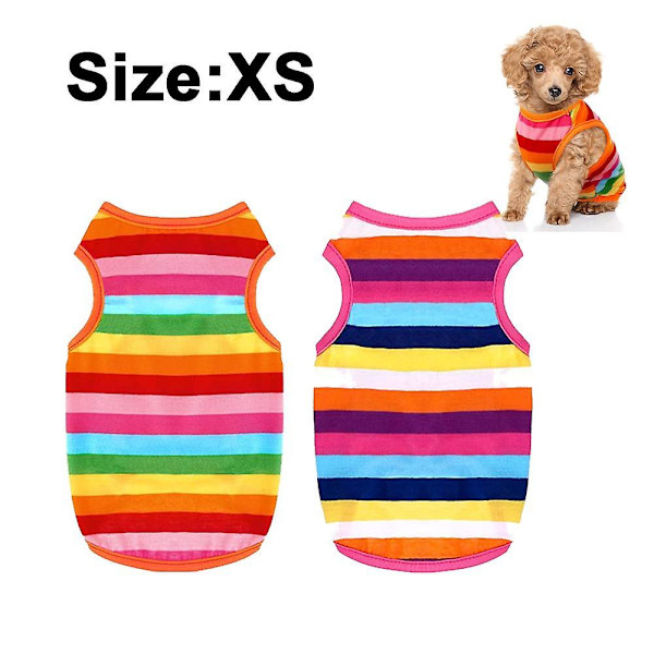 2 Stykker Hunde Regnbue Stribede Skjorter Kæledyrstøj Bløde Hvalpe Sommer T-shirts Komfortable Hunde Stribede Skjorter Åndbare XS