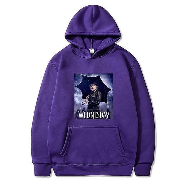 2023 Ny Wednesday Addams Printet Hættetrøje Casual Mode Pullover purple M