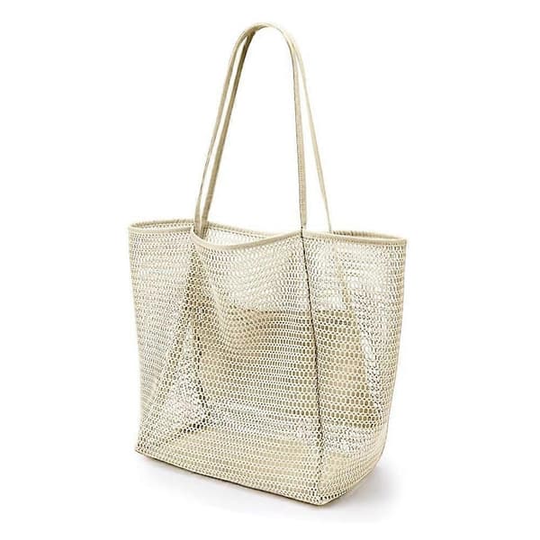 Mesh strandväska - Sandtät, blixtlåsficka - Pool shoppingväska Beige