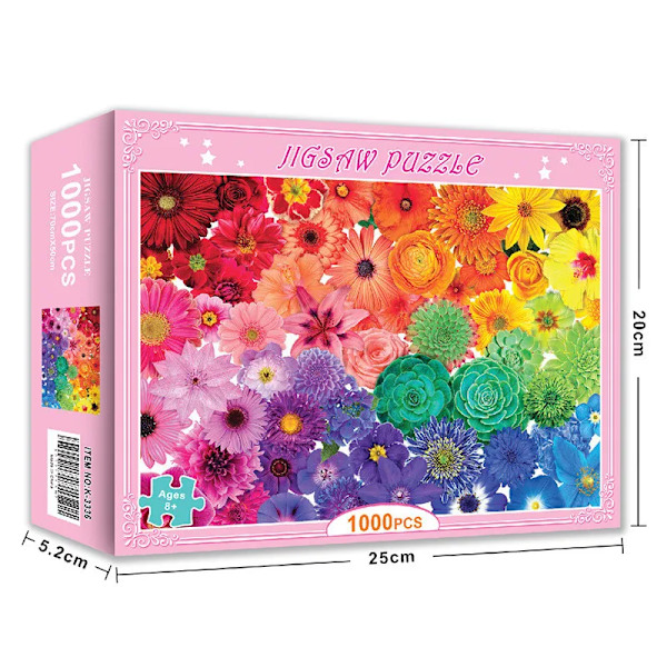 Puslespil med 1000 brikker papir puslespil pædagogisk intellektuel dekomprimering DIY puslespil legetøj gave Rainbow flower