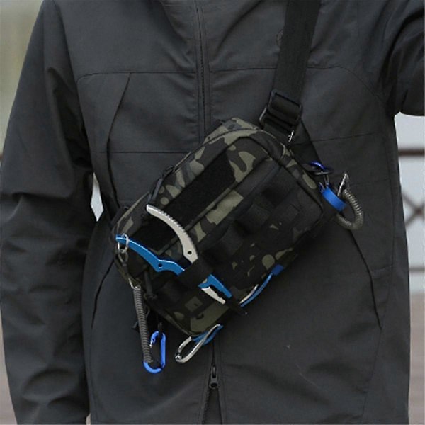 Fiskeväska Bröst Sling Pack Ryggsäck Sport Midjeväska med Fiskedrag för Camping Vandring EDC
