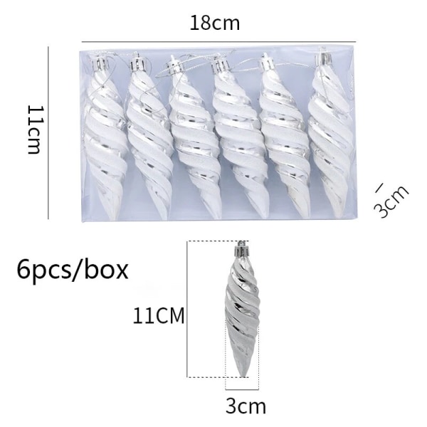6st/kartong julgranshängen galvaniserade snöflingor Julkulor godisdekorationer 2024 nyår heminredningspresenter silver spiral