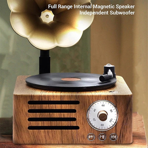 Retro Grammofonform Bluetooth Högtalare Portabel Box Trådlös Högtalare Utomhus för Ljudsystem TF F
