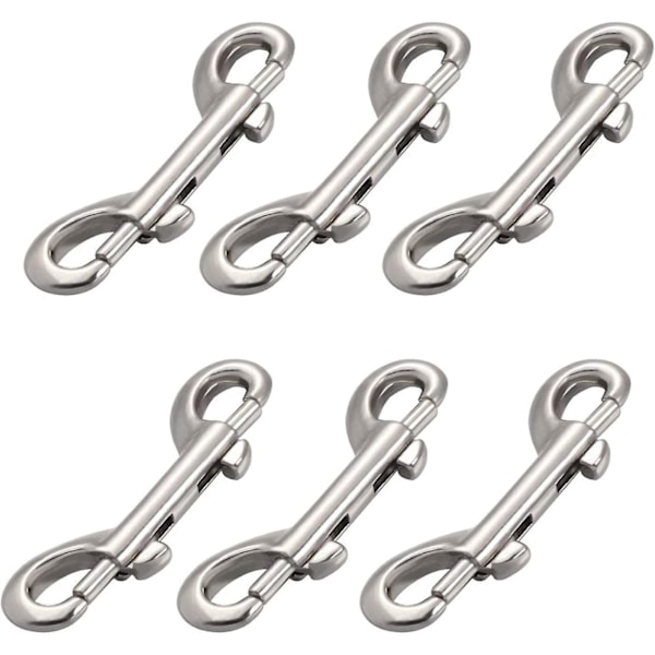 6-pakning Dobbelthodet Bolt Snap Krok, Sink Legering Krok Metallklips for Hundebånd, Nøkkelring, Sølv