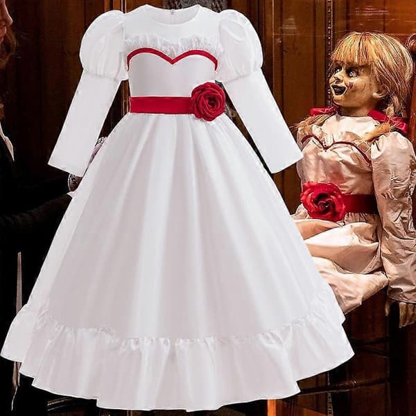 Ny kallelse 4Cosplay Annabelle Halloween Skräck Vit Klänning Kostym 100