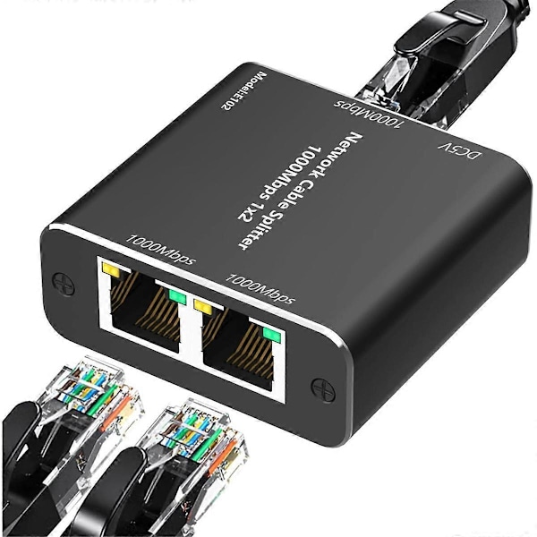 RJ45 Splitter Kobling Adapter Gigabit Nettverk Splitter 1 til 2 Ethernet Splitter Nettverkskabel Spl