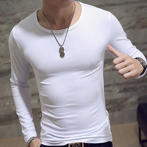 Polo med hög krage för män, enfärgad, smal, elastisk, tunn, pullover, vår, höst, underkläder, polotröja, herrstickad blus, baströja, topp White 3 L
