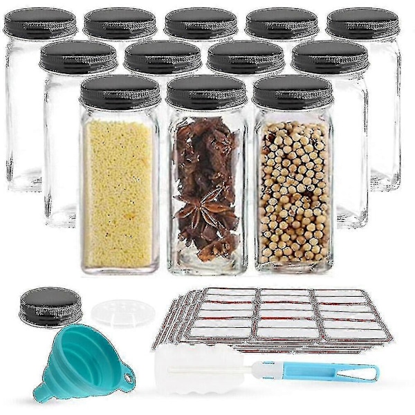 24 st Kryddburkar Set Med Ströinsats Glas Kryddburkar Fyrkantig Förvaring Med Lock 120ml