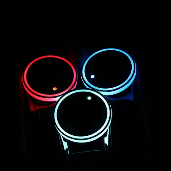 LED Koppholderlys, 2 stk. LED Bilunderlag med 7 Farger Lysende Koppunderlag, USB-Lading Koppmatte
